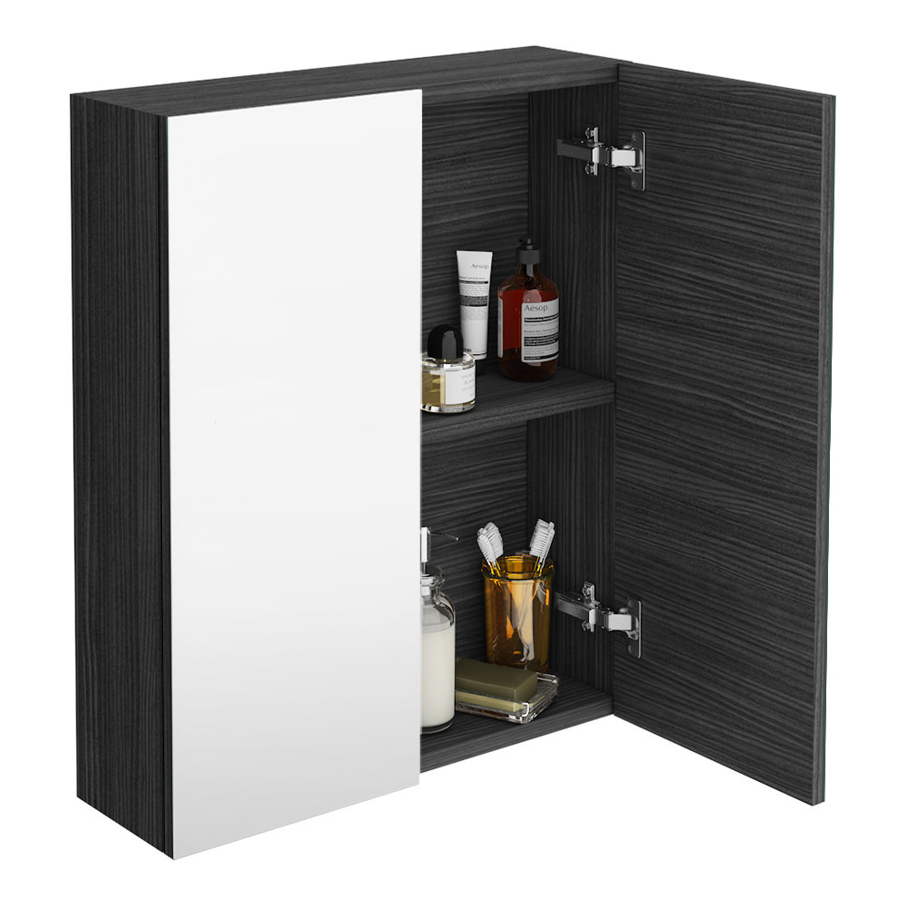 Black vanity deals mirror with storage