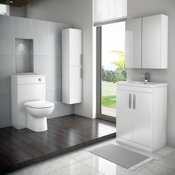 Brooklyn Bathroom Mirror Cabinet - 2 Door - White Gloss - 600mm Profile Large Image