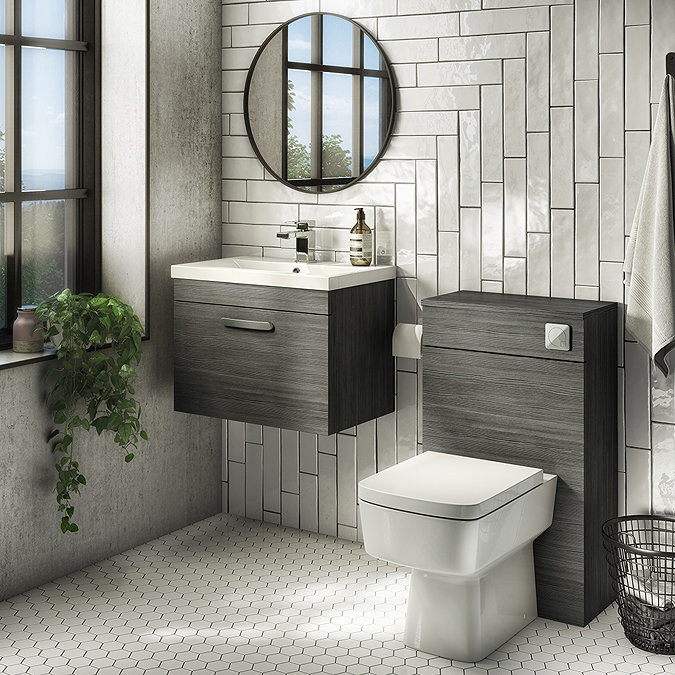 Brooklyn 500 Black Wall Hung 1-Drawer Vanity Unit with Thin-Edge Basin  In Bathroom Large Image