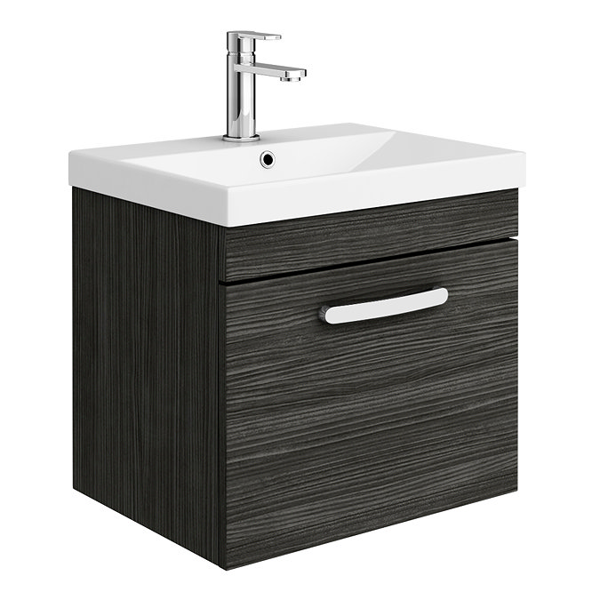 Brooklyn 500 Black Wall Hung 1-Drawer Vanity Unit with Thin-Edge Basin Large Image