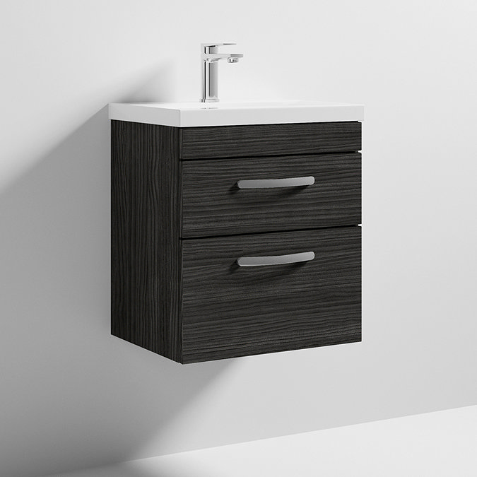 Brooklyn 500 Black Wall Hung 2 Drawer Vanity Unit with Thin-Edge Basin Standard Large Image