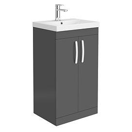 Brooklyn 500 Gloss Grey Floor Standing Vanity Unit with Thin-Edge Basin Large Image