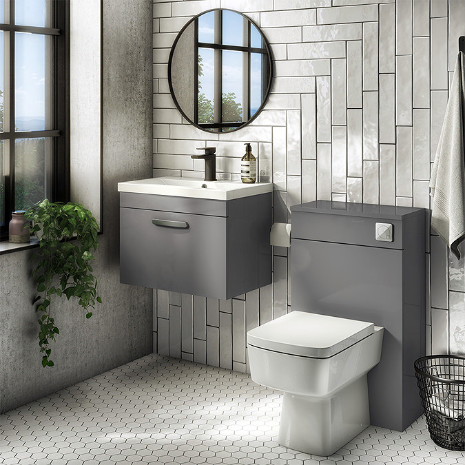 Brooklyn 500mm Gloss Grey Wall Hung 1-Drawer Vanity Unit In Bathroom Large Image