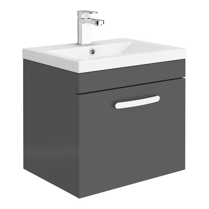 Brooklyn 500mm Gloss Grey Wall Hung 1-Drawer Vanity Unit Large Image