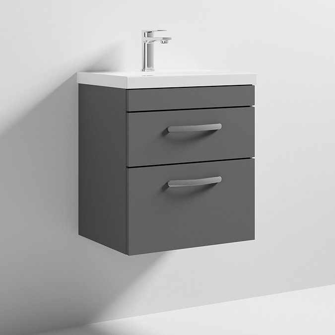 Brooklyn 500 Gloss Grey Wall Hung 2 Drawer Vanity Unit with Thin-Edge Basin Standard Large Image