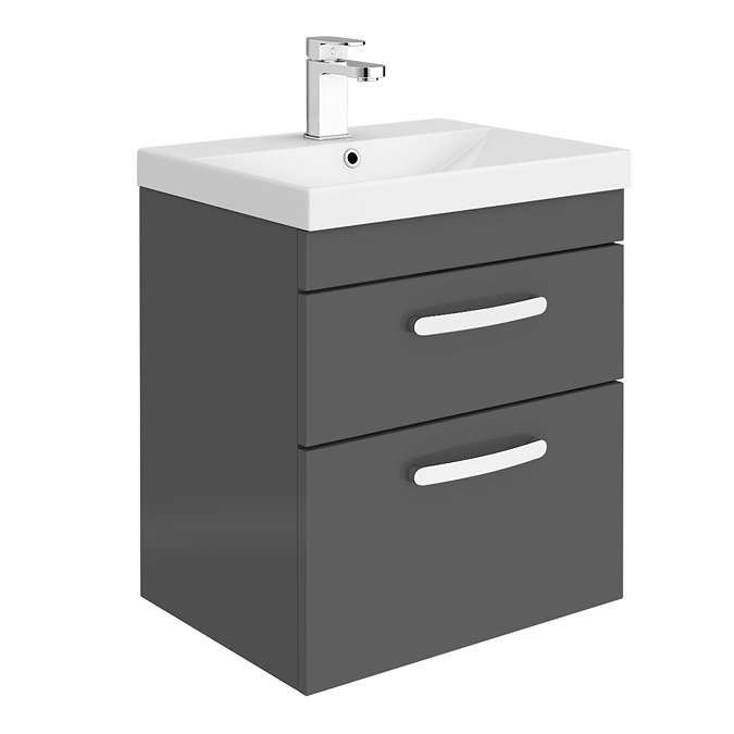 Brooklyn 500 Gloss Grey Wall Hung 2 Drawer Vanity Unit with Thin-Edge Basin Large Image