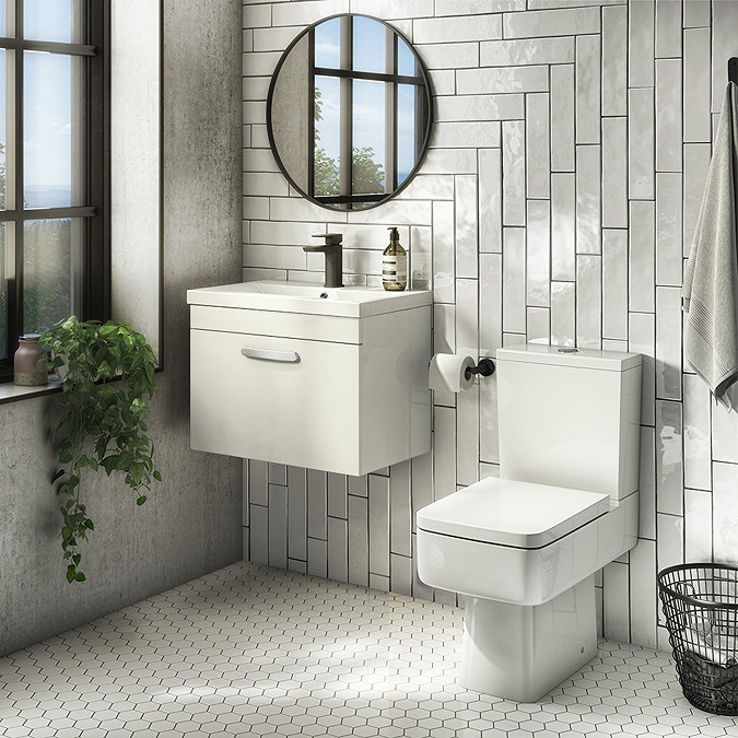 Brooklyn 500 Gloss White Wall Hung 1-Drawer Vanity Unit with Thin-Edge Basin In Bathroom Large Image