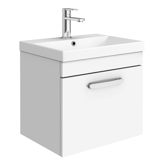 Brooklyn 500 Gloss White Wall Hung 1-Drawer Vanity Unit with Thin-Edge Basin Large Image