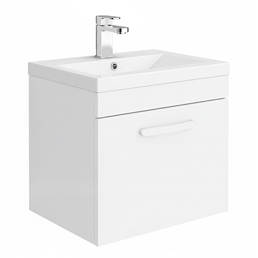 Brooklyn 500mm Gloss White Wall Hung 1-Drawer Vanity Unit  In Bathroom Large Image