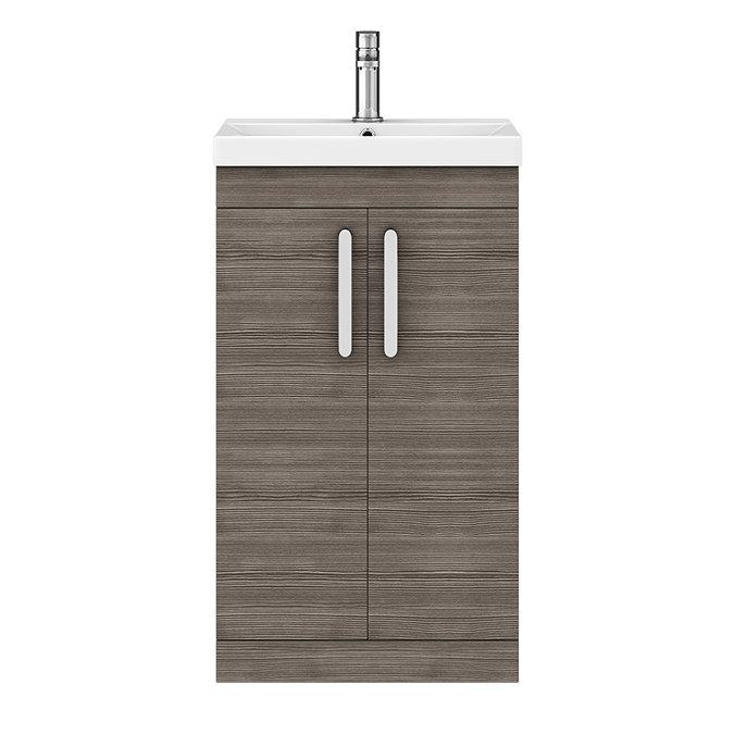 Brooklyn 500 Grey Avola Floor Standing Vanity Unit with Thin-Edge Basin In Bathroom Large Image