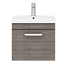 Brooklyn 500 Grey Avola Wall Hung 1-Drawer Vanity Unit with Thin-Edge Basin  In Bathroom Large Image