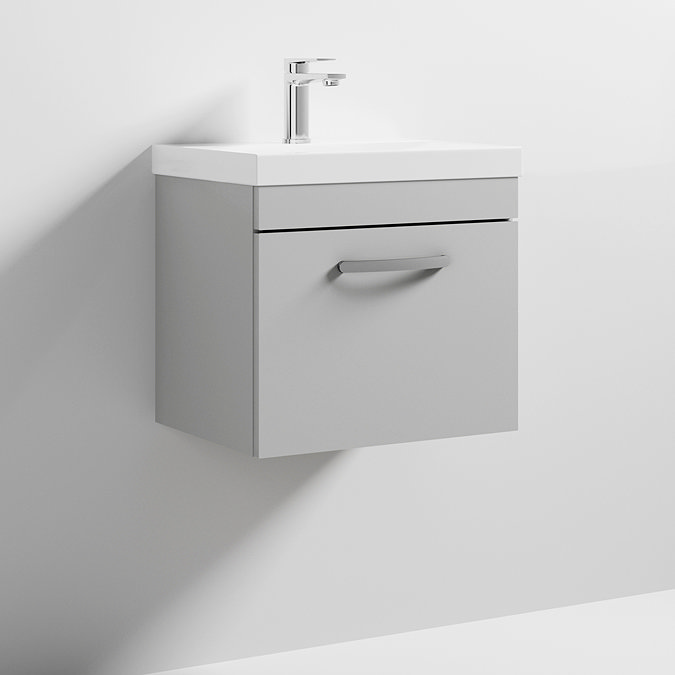 Brooklyn 500 Grey Mist Wall Hung 1-Drawer Vanity Unit with Thin-Edge Basin Feature Large Image