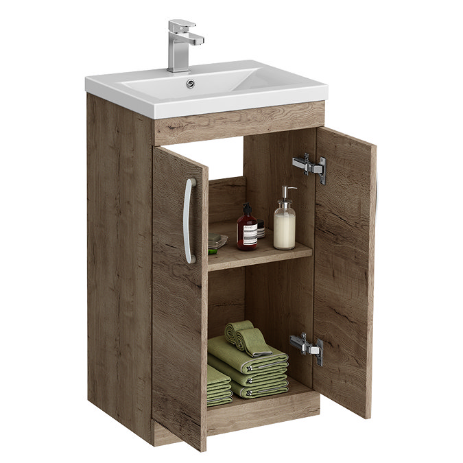 Brooklyn 500mm Brown Oak Vanity Unit - Floor Standing 2 Door Unit
