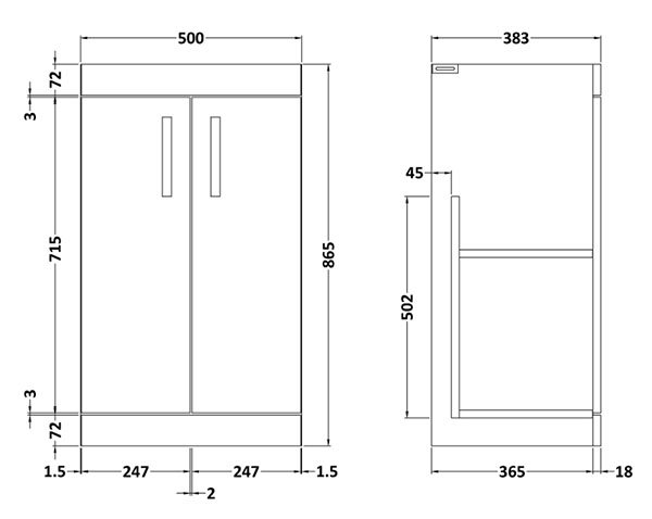 Brooklyn 500mm Brown Oak Vanity Unit - Floor Standing 2 Door Unit