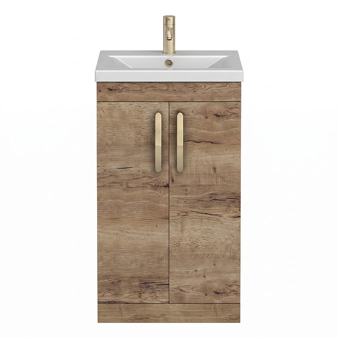 Brooklyn 500mm Brown Oak Vanity Unit with Brushed Brass Handles