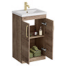 Brooklyn 500mm Brown Oak Vanity Unit with Brushed Brass Handles