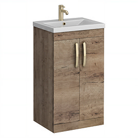 Brooklyn 500mm Brown Oak Vanity Unit with Brushed Brass Handles