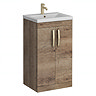 Brooklyn 500mm Brown Oak Vanity Unit with Brushed Brass Handles