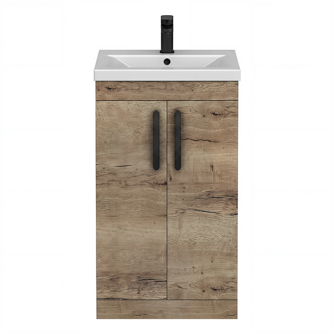 Brooklyn 500mm Brown Oak Vanity Unit with Matt Black Handles