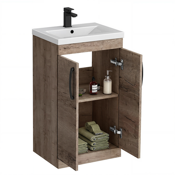 Brooklyn 500mm Brown Oak Vanity Unit with Matt Black Handles