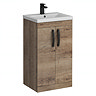 Brooklyn 500mm Brown Oak Vanity Unit with Matt Black Handles