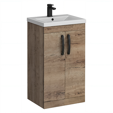 Brooklyn 500mm Brown Oak Vanity Unit with Matt Black Handles