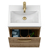 Brooklyn 500mm Brown Oak Wall Hung Vanity Unit - Single Drawer with Brushed Brass Handle