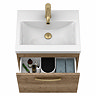 Brooklyn 500mm Brown Oak Wall Hung Vanity Unit - Single Drawer with Brushed Brass Handle