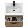 Brooklyn 500mm Brown Oak Wall Hung Vanity Unit - Single Drawer With Matt Black Handle