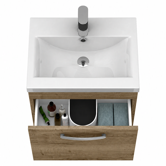 Brooklyn 500mm Brown Oak Wall Hung Vanity Unit - Single Drawer