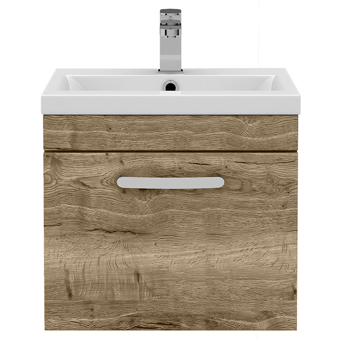 Brooklyn 500mm Brown Oak Wall Hung Vanity Unit - Single Drawer