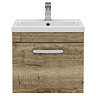 Brooklyn 500mm Brown Oak Wall Hung Vanity Unit - Single Drawer