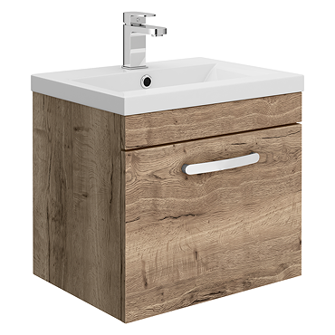 Brooklyn 500mm Brown Oak Wall Hung Vanity Unit - Single Drawer