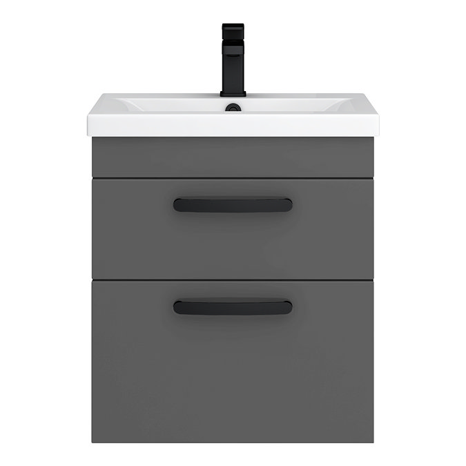 Brooklyn 500mm Gloss Grey Wall Hung Vanity Unit - 2 Drawer with Matt Black Handles