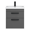 Brooklyn 500mm Gloss Grey Wall Hung Vanity Unit - 2 Drawer with Matt Black Handles