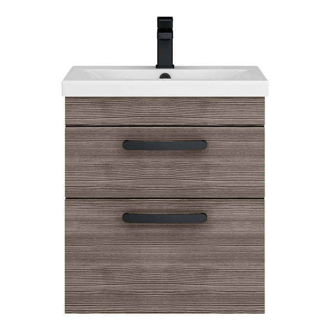 Brooklyn 500mm Grey Avola Wall Hung Vanity Unit - 2 Drawer with Matt Black Handles