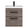 Brooklyn 500mm Grey Avola Wall Hung Vanity Unit - 2 Drawer with Matt Black Handles