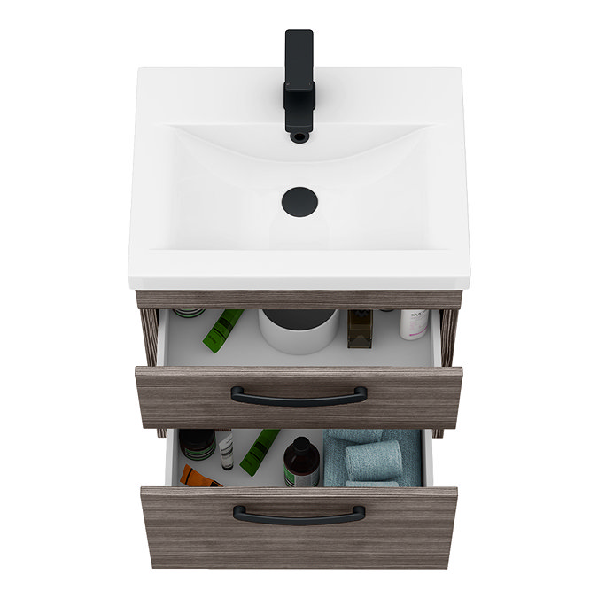 Brooklyn 500mm Grey Avola Wall Hung Vanity Unit - 2 Drawer with Matt Black Handles