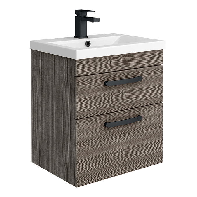 Brooklyn 500mm Grey Avola Wall Hung Vanity Unit - 2 Drawer with Matt Black Handles