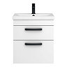 Brooklyn 500mm White Gloss Wall Hung Vanity Unit - 2 Drawer with Matt Black Handles