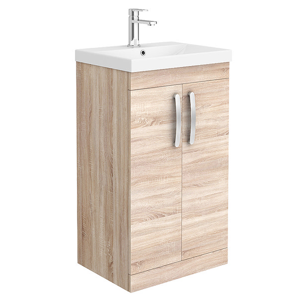 Brooklyn 500 Natural Oak Floor Standing Vanity Unit with Thin-Edge Basin Large Image