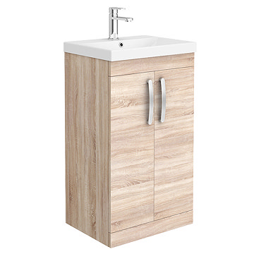 Brooklyn 500 Natural Oak Floor Standing Vanity Unit with Thin-Edge Basin  Profile Large Image