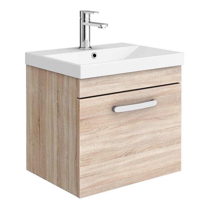 Brooklyn 500 Natural Oak Wall Hung 1-Drawer Vanity Unit with Thin-Edge Basin Large Image