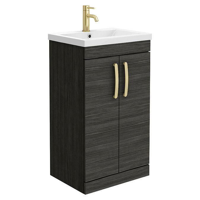 Brooklyn 500mm Black Vanity Unit with Brushed Brass Handles Large Image