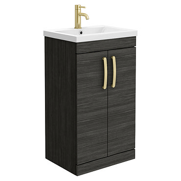 Brooklyn 500mm Black Vanity Unit with Brushed Brass Handles  Profile Large Image