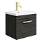 Brooklyn 500mm Black Wall Hung 1-Drawer Vanity Unit with Brushed Brass Handle Large Image