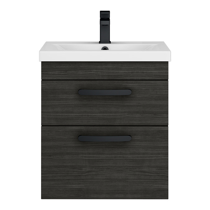 Brooklyn 500mm Black Wall Hung Vanity Unit - 2 Drawer with Matt Black Handles
