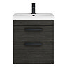 Brooklyn 500mm Black Wall Hung Vanity Unit - 2 Drawer with Matt Black Handles
