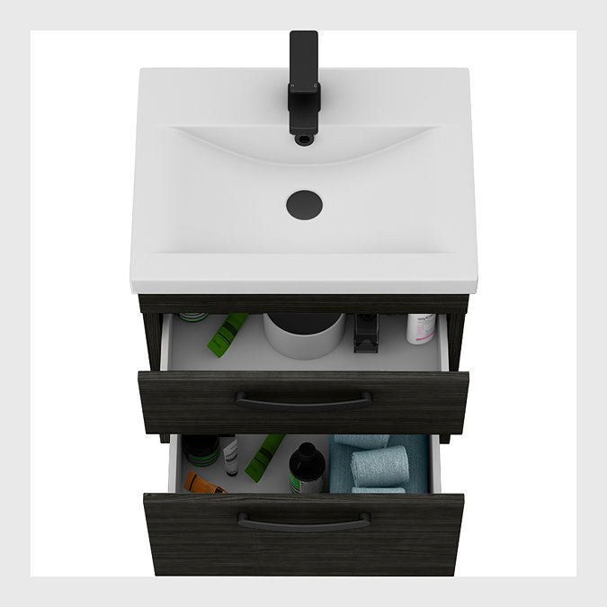 Brooklyn 500mm Black Wall Hung Vanity Unit - 2 Drawer with Matt Black Handles