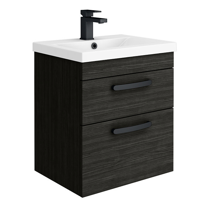 Brooklyn 500mm Black Wall Hung Vanity Unit - 2 Drawer with Matt Black Handles